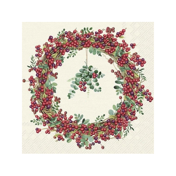 Ihr 10134 Berry Wreath Lunchservet Cream