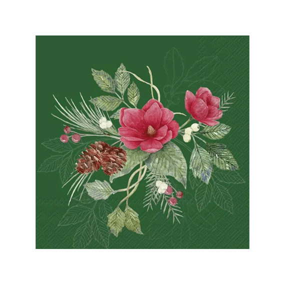 Ihr 10598 Christmas Flowers Cocktailservet Green