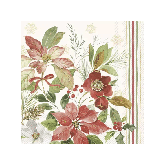 Ihr 10873 Poinsettia Bouquet Lunchservet Cream