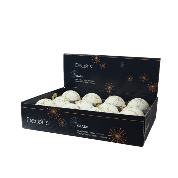 Decoris Kerstbal Glas Wolwit 8cm Assortiment Prijs per stuk