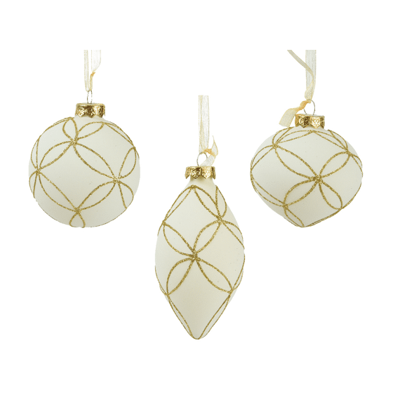 Decoris Kerstbal Glas Wolwit 8cm Assortiment Prijs per stuk
