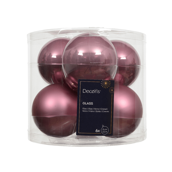 Decoris Kerstballen Set Glas 8cm Vintage Roze 6 stuks