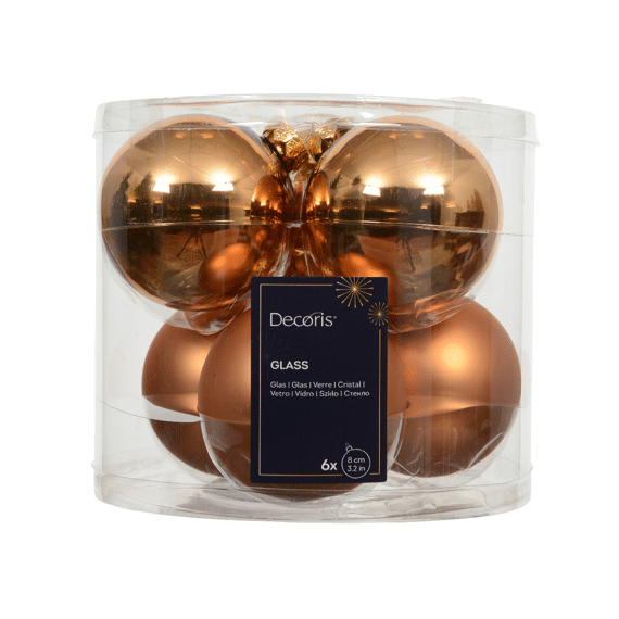 Decoris Kerstballen Set Glas 8cm Brandy 6 stuks