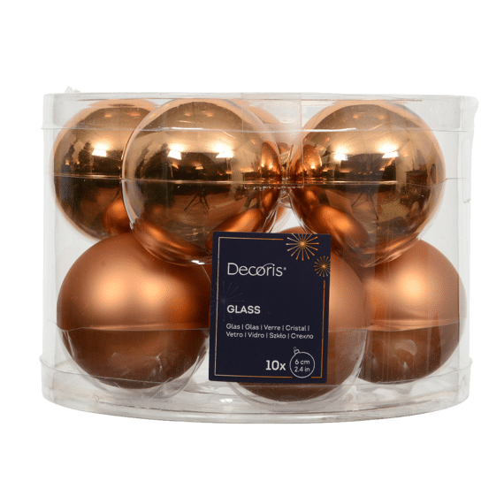 Decoris Kerstballen Set Glas 6 cm Brandy 10 stuks