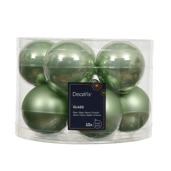 Decoris Kerstballen Set Glas 6cm Matcha Green 10 stuks
