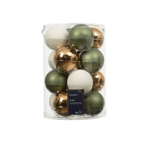 Decoris Kerstballen Set Glas 8cm 16 stuks Wolwit Multi