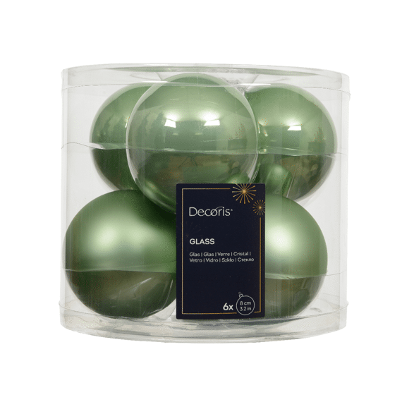 Decoris Kerstballen Set Glas 8cm Matcha Green 6 stuks