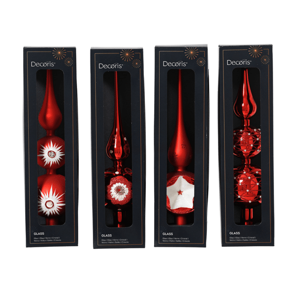 Decoris Piek Glas Kerstrood 31cm Assortiment Prijs per stuk