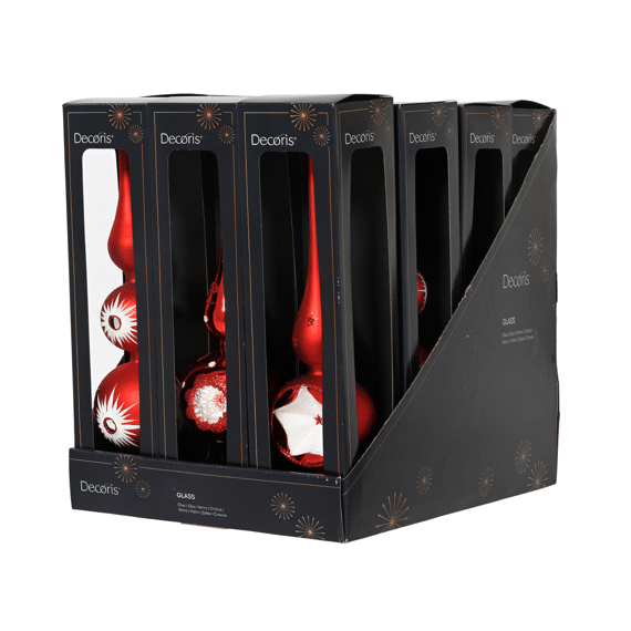 Decoris Piek Glas Kerstrood 31cm Assortiment Prijs per stuk