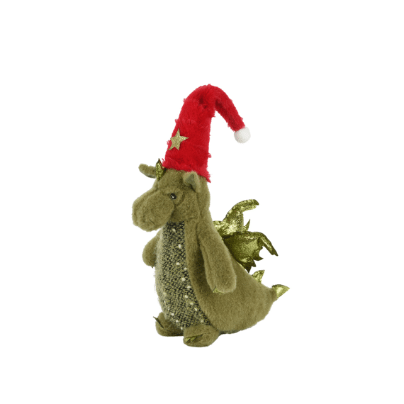Decoris Draak met Kerstmuts Groen 48cm