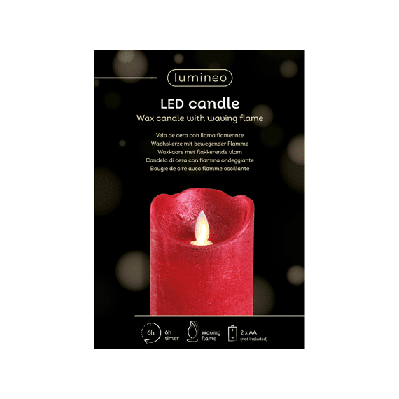 Lumineo Led Kaars Kerstrood/ Warm Wit 12.5cm
