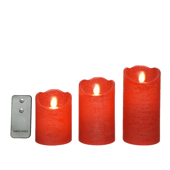 Lumineo Led Kaarsenset Kerstrood Warm Wit 3stuks