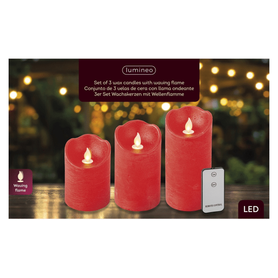 Lumineo Led Kaarsenset Kerstrood Warm Wit 3stuks