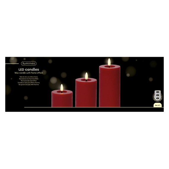 Lumineo Kaarsenset Led Rood /Warm Wit 3stuks