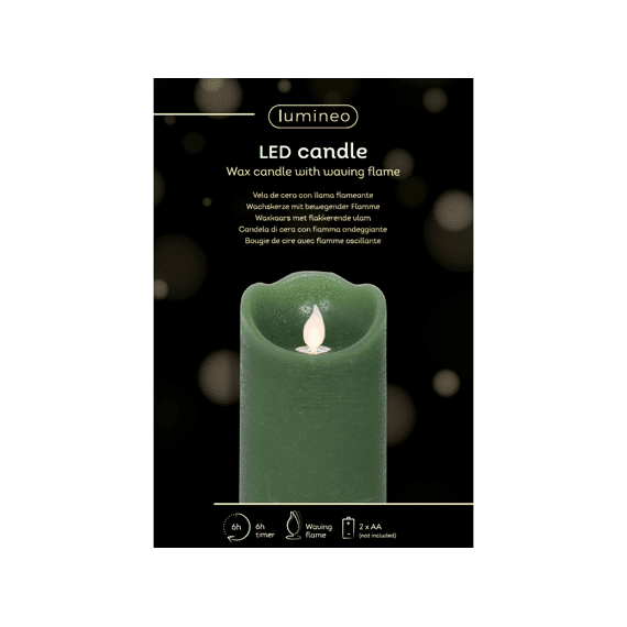Lumineo Led Kaars Groen/ Warm Wit 12.5cm