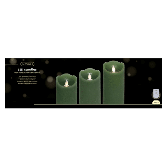 Lumineo Kaarsenset Led Groen /Warm Wit 3stuks