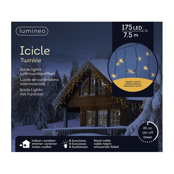 Lumineo Ijspegelverlichting 175 Leds 7,5m Twinkle Klassiek Warm