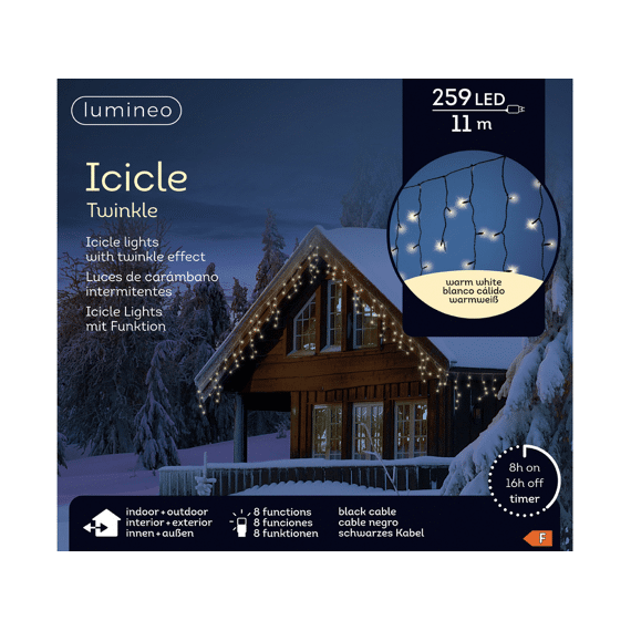 Lumineo Ijspegelverlichting Led Icicle Twinkle 11m 259 Led Warm Wit