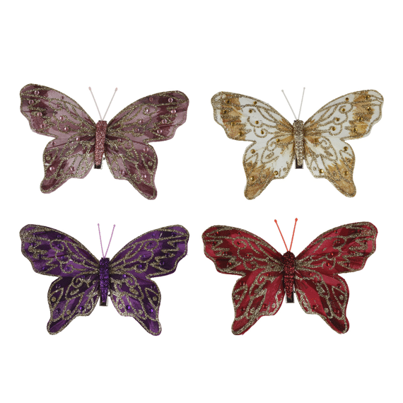 Decoris Vlinder Op Clip 14cm Assortiment /Prijs per stuk