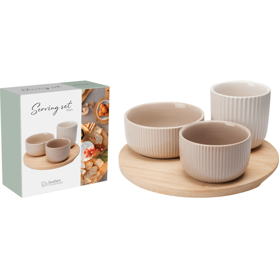 Serveerset 4-delig Op Bamboe Dienblad