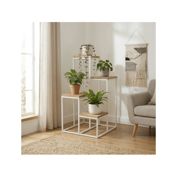 Bloempottafel Wit Met Hout