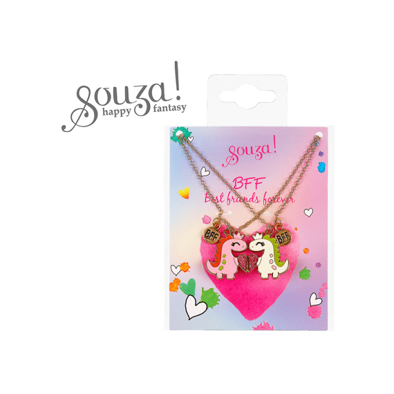 Souza Ketting Bff Dino Wit Roze (2 Stuks/kaartje)