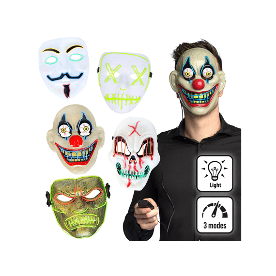Halloween Led Masker 1 Stuk - Assortiment Van 5
