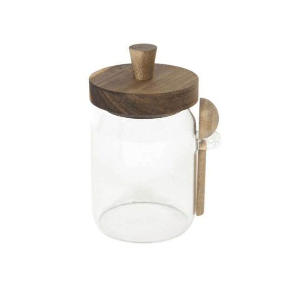 Voorraadpot met Houten Deksel en Houten Lepel Ø7,5x13,5cm