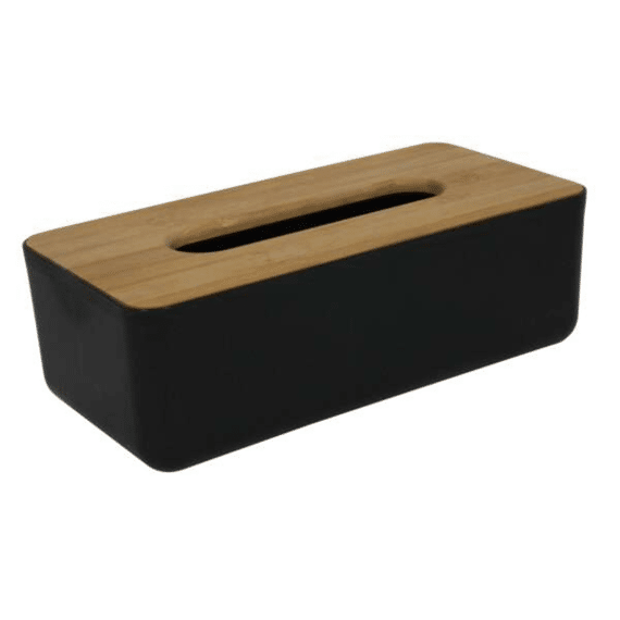Tissuehouder Zwart M/bamboe 26x13x8,6cm