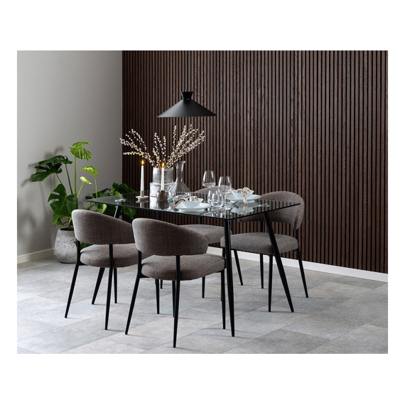 Edina Eetkamerstoel Stof Lichtgrijs-bruin Zwarte Stalen Poten
