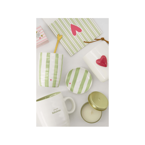 Zusss Koffiemok Streep Hartje Wit / Lichtgroen / Fuchsia