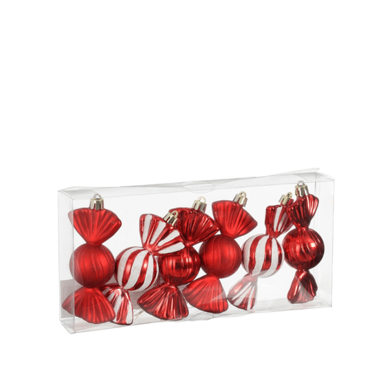 Ornament Snoep Rood L5xb3,5xh10cm 6 Stuks