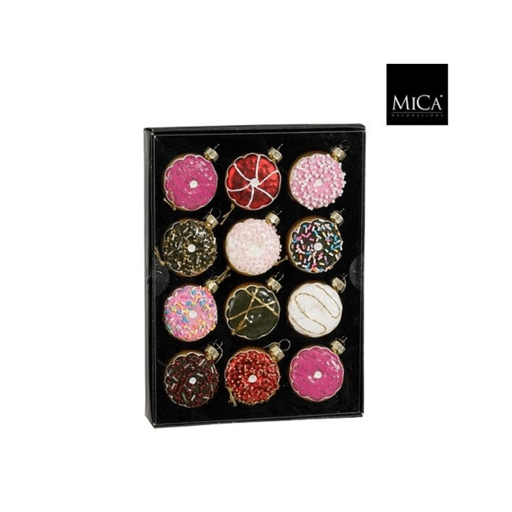 Decoratie Ornament Donut Roze L22xb16,5xh3,5cm 12 Stuks