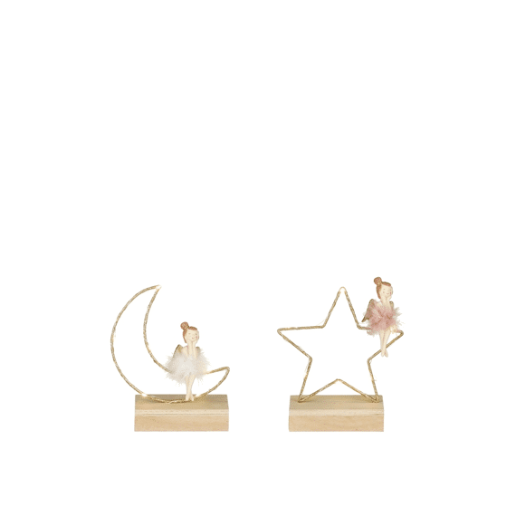 Decoratie Ster Maan Wit Roze Led Op Batterijen Fsc 100% - L16xw6xh19,5cm Assortiment Prijs Per Stuk