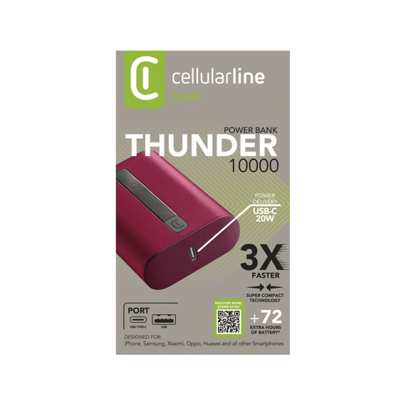 Cellularline Powerbank Glam 10000mah Rood
