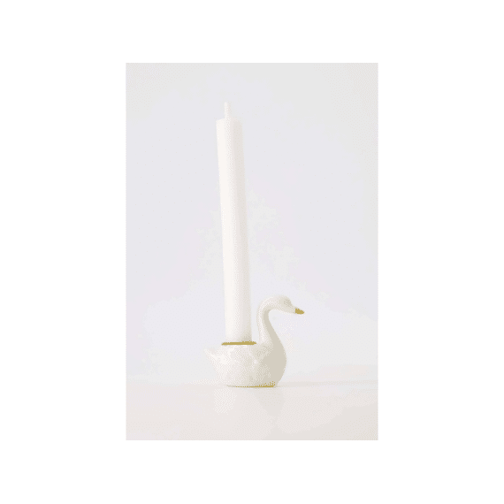 Zusss Kandelaar Keramiek Zwaan Wit/goud