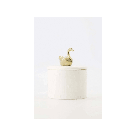 Zusss Geurkaars Keramiek Met Deksel M Zwaan Wit/goud