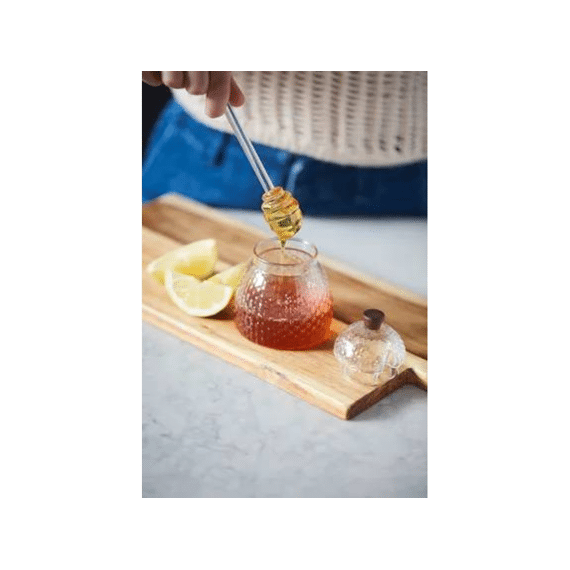 Point-virgule Set Van Honingpot En Lepel Uit Gehamerd Borosilicaatglas