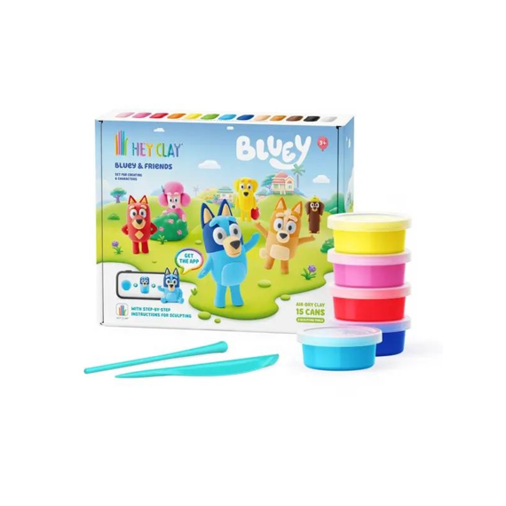 Hey Clay Set Met 15 Potjes Air-dry Boetseerklei Limited Edition Bluey En Vriendjes