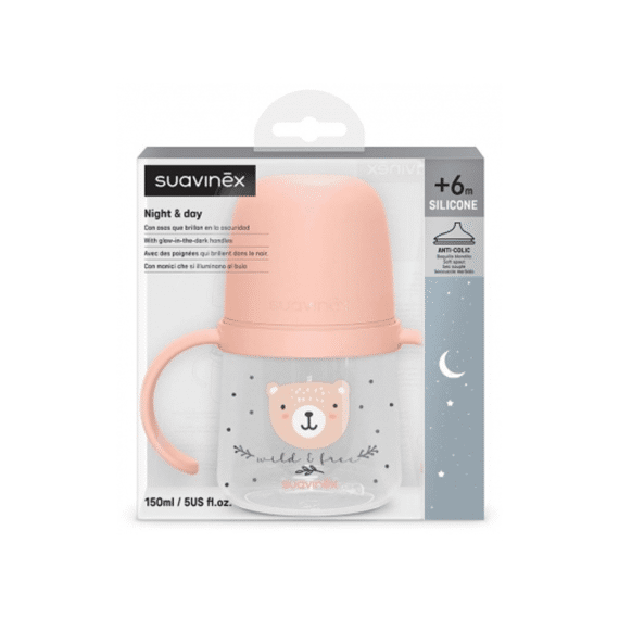 Suavinex Wild & Free Night & Day Eerste Beker Met Handvaten +6m 150ml Roze