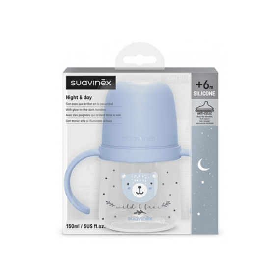 Suavinex Wild & Free Night & Day Eerste Beker Met Handvaten +6m 150ml Blauw