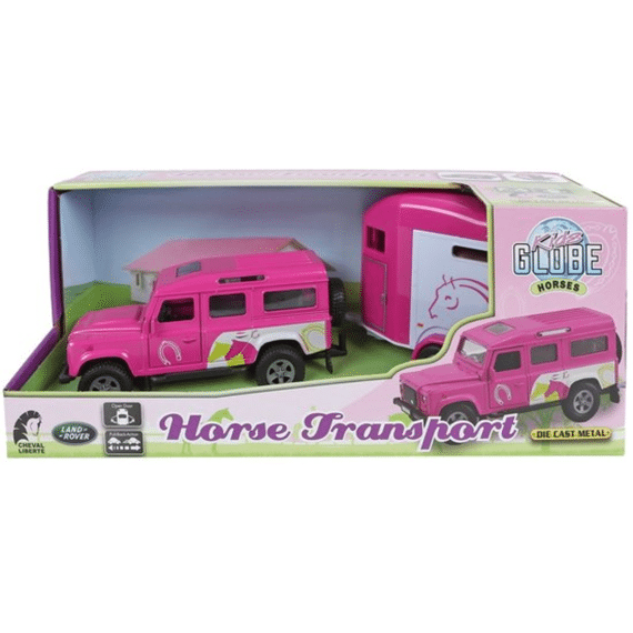Kids Globe Land Rover Met Cheval Liberte Paardentrailer Die Cast Pull Back Roze 26cm