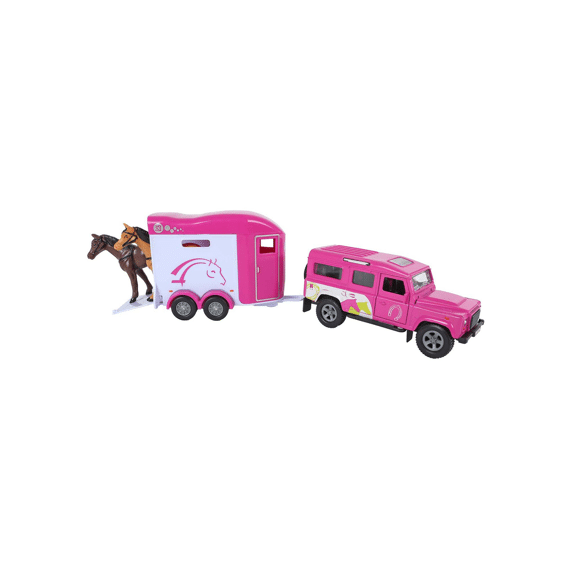 Kids Globe Land Rover Met Cheval Liberte Paardentrailer Die Cast Pull Back Roze 26cm
