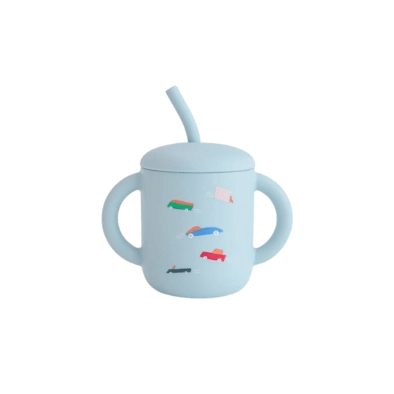 Mushie Silicone Training Cup + Straw Retro Cars