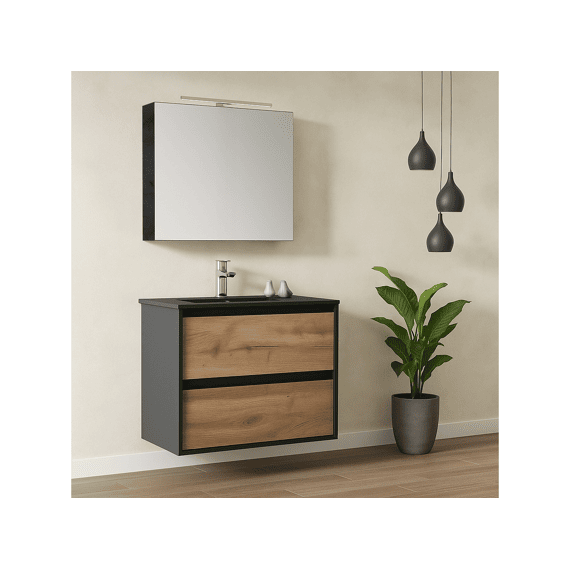 Thys Spiegelkast Trendline Eik Horizontaal, Real Wood Black 50cmx70cm 1 Deur Links