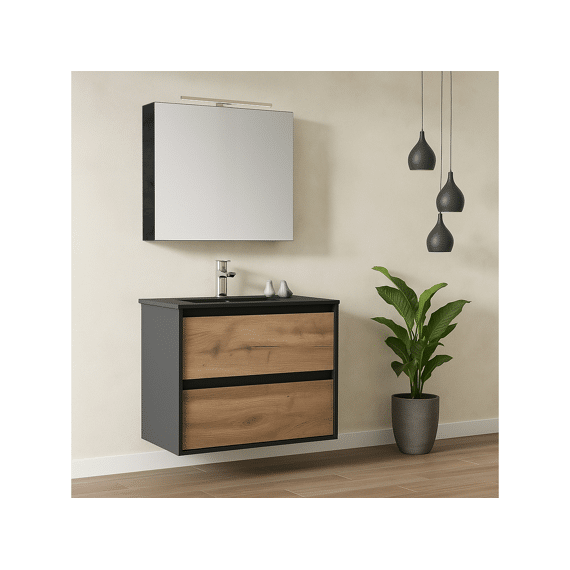 Thys Spiegelkast Trendline Eik Horizontaal, Real Wood Black 60cmx70cm 1 Deur Links