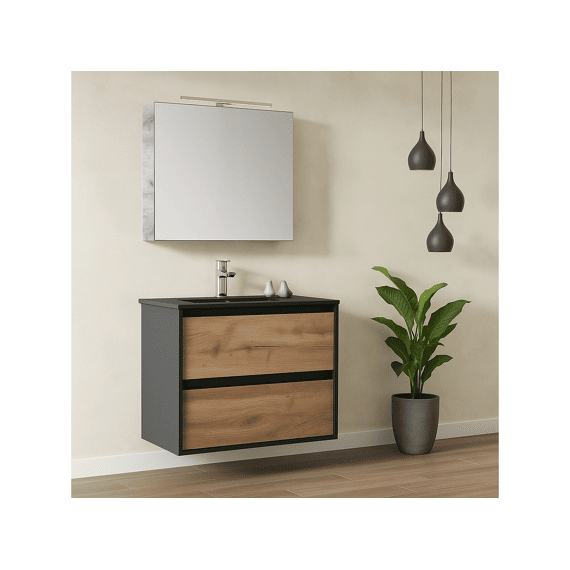 Thys Spiegelkast Trendline Eik Horizontaal, Real Wood Grijs 50cmx70cm 1 Deur Links