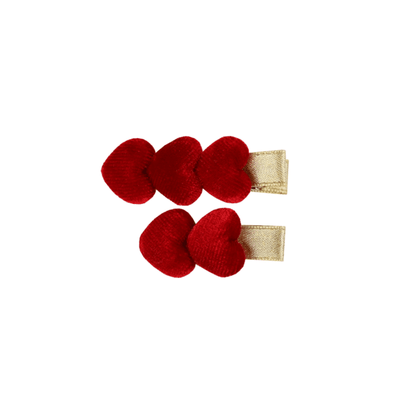 Busy Lizzie Haarclips Velvet Hartjes Rood