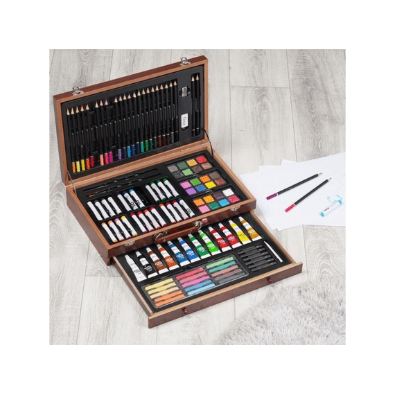Schilder- En Tekenset In Houten Koffer
