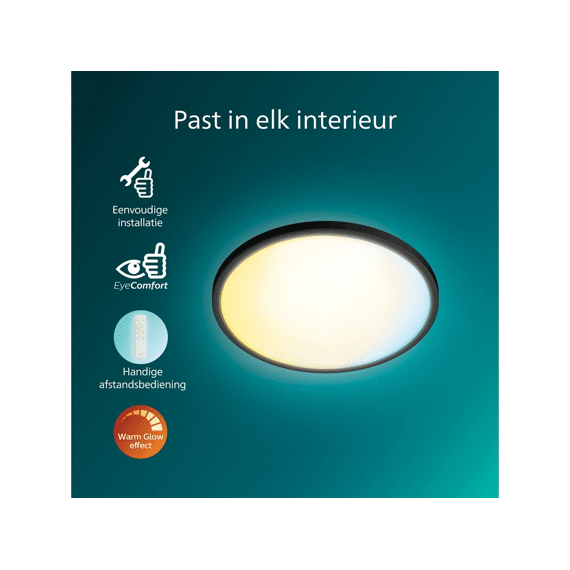 Philips Valen Plafondlamp Afstandsbediening Rond Zwart 16w 22-27-40-65k Warm Glow